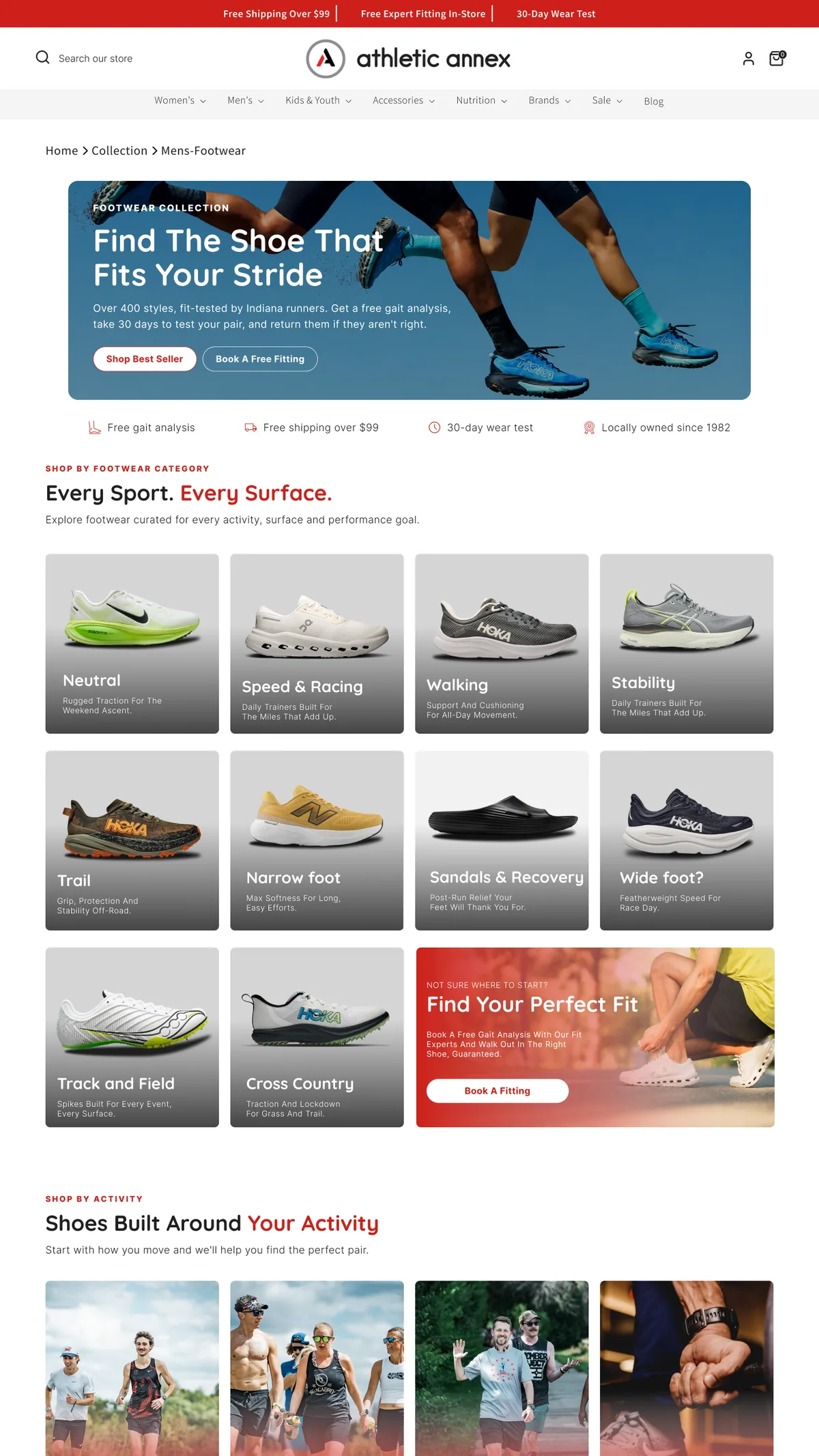 Athletic Annex collection hero and shop-by-category grid