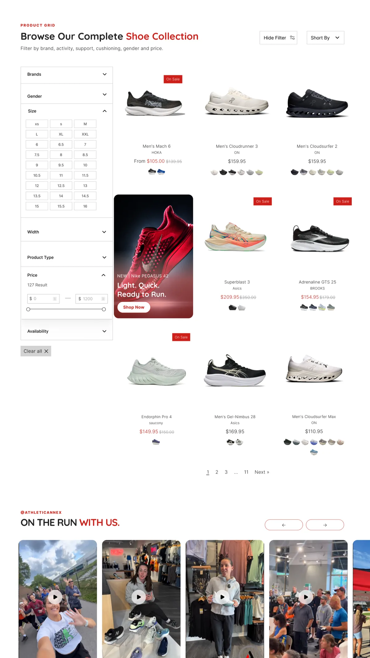 Athletic Annex filtered product grid with sidebar facets
