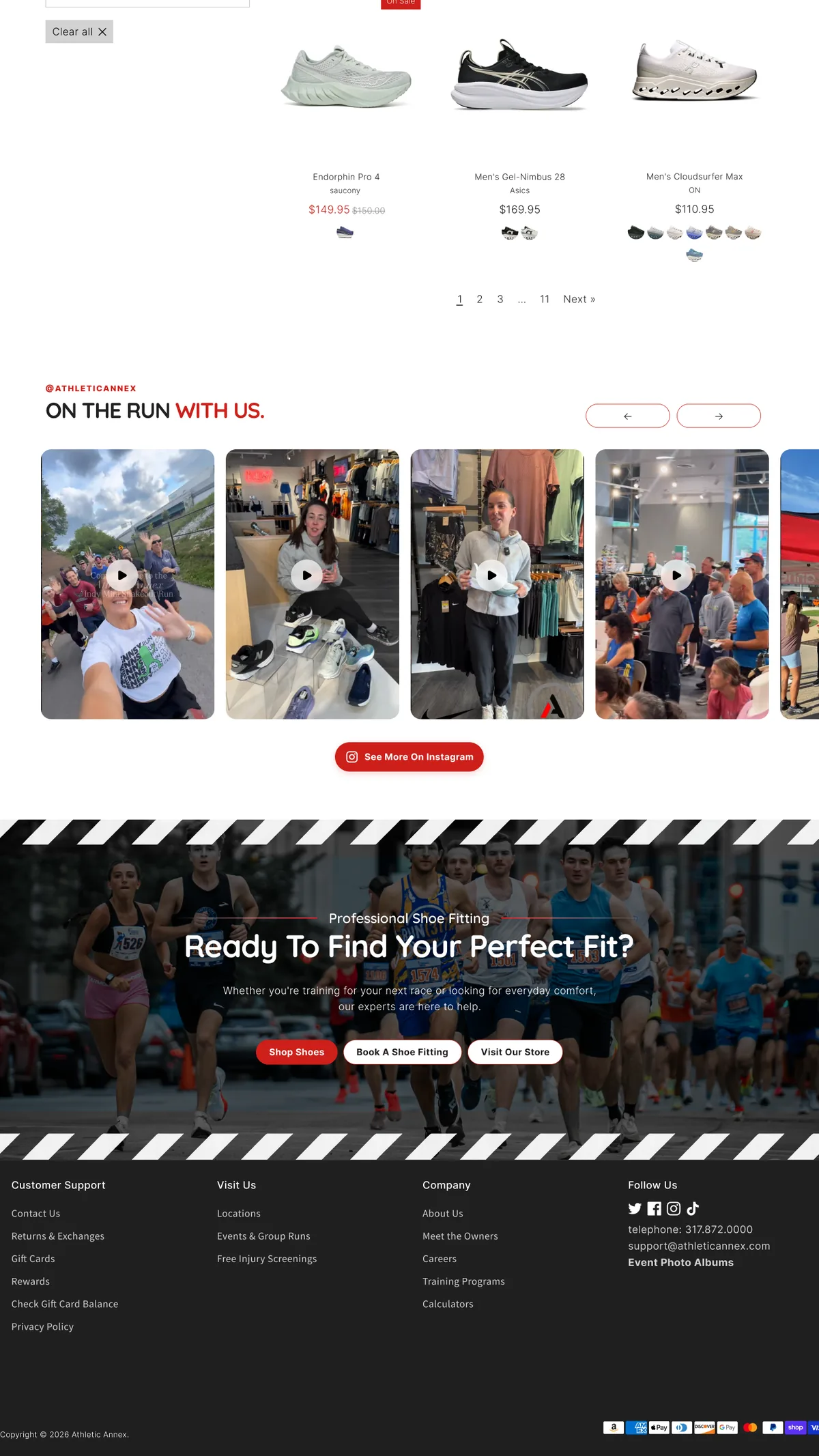 Athletic Annex product grid, Instagram wall and fitting call to action
