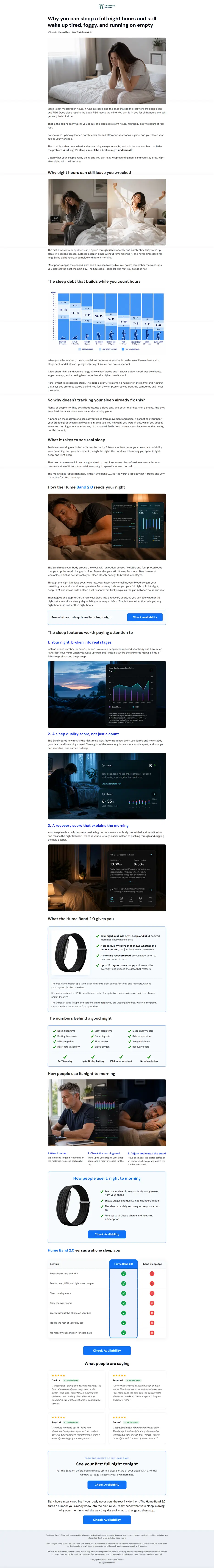 Hume Band 2.0 advertorial, full page: still tired after eight hours of sleep