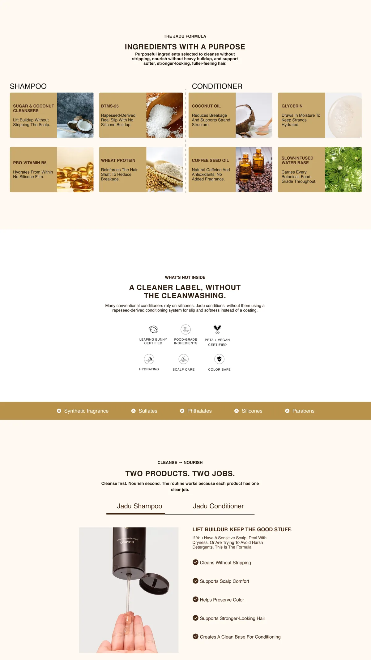 Jadu Beauty ingredient breakdown and clean label section
