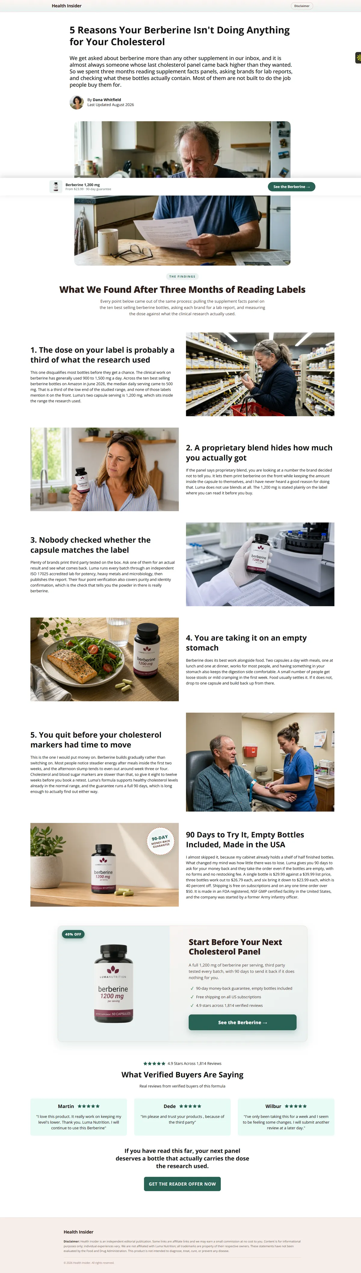 Luma Nutrition berberine advertorial about cholesterol