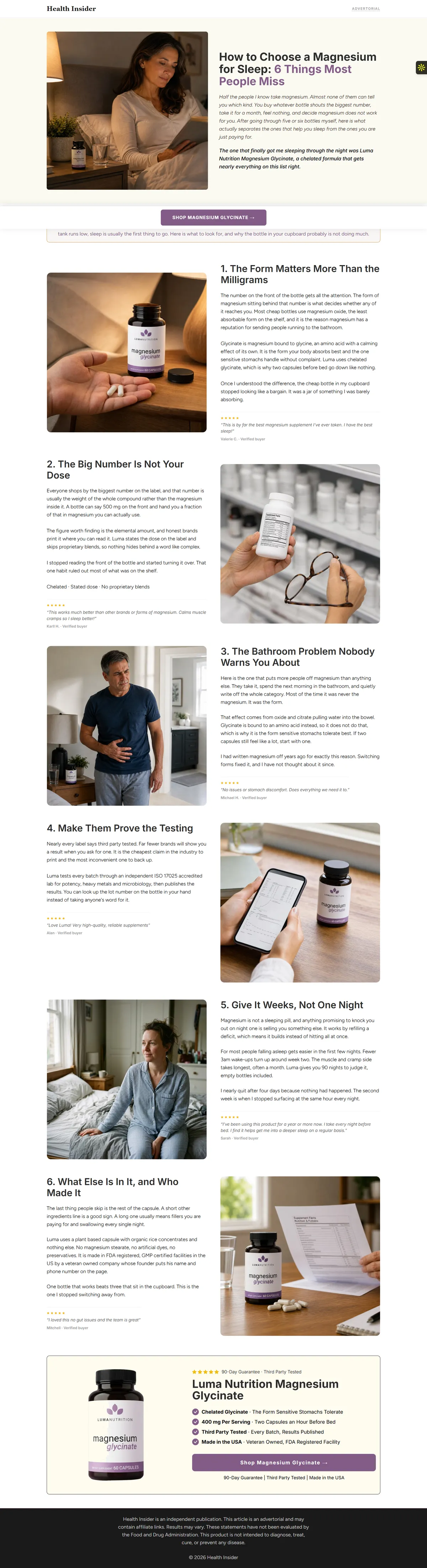 Luma Nutrition magnesium glycinate advertorial about sleep