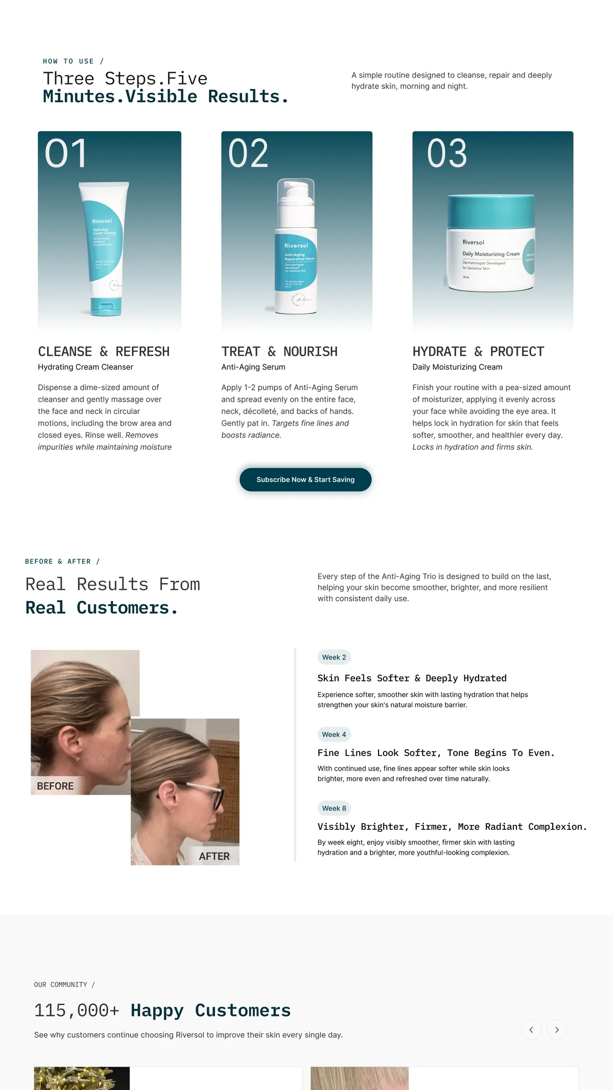 Riversol three-step routine and before and after results